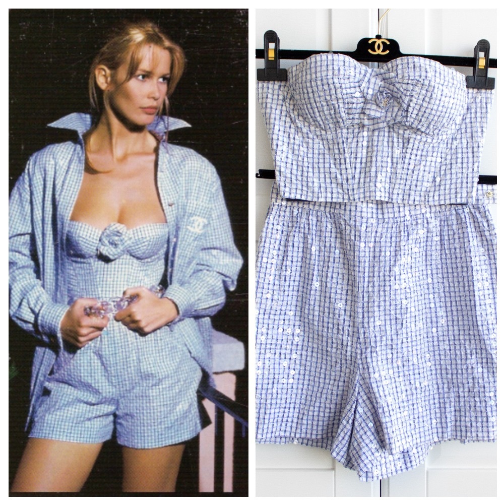 Rare Chanel Vintage Cruise 1995 Blue Gingham Bustier Shorts Camellia 95C Set - Picture 1 of 15